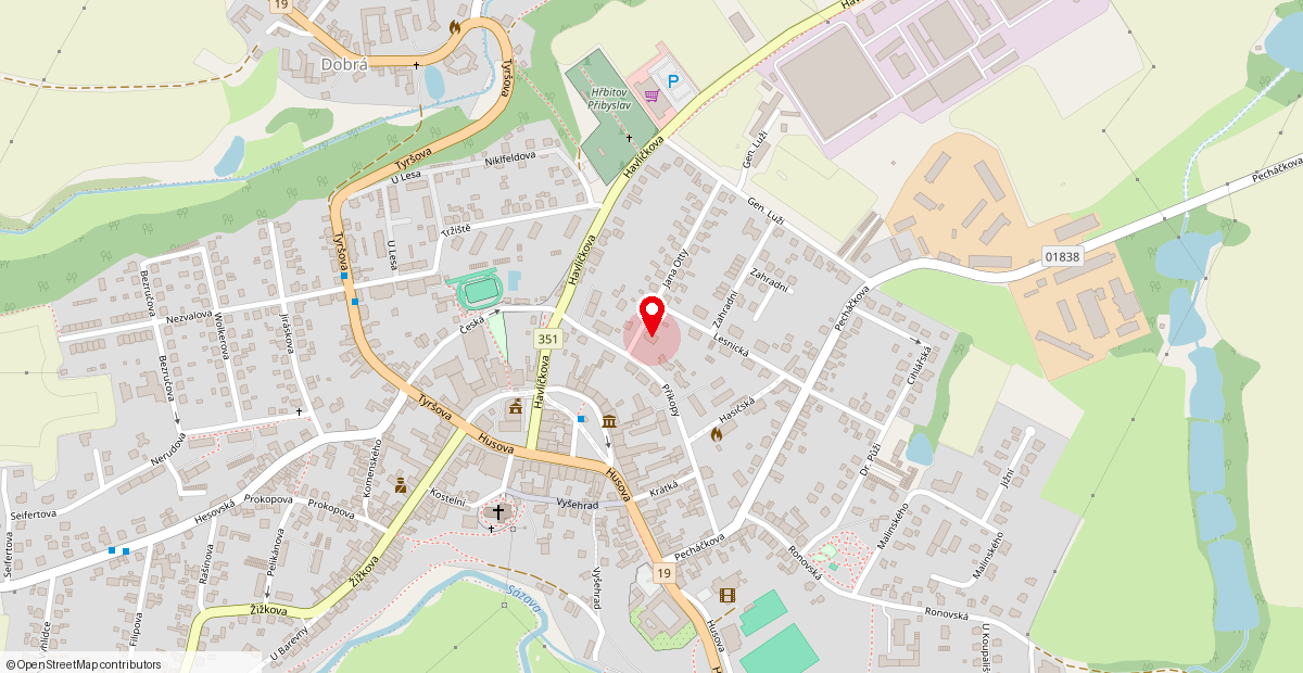 Mapa s vyznačeným sídlem ALUproCZ na adrese Jana Otty 818, Přibyslav